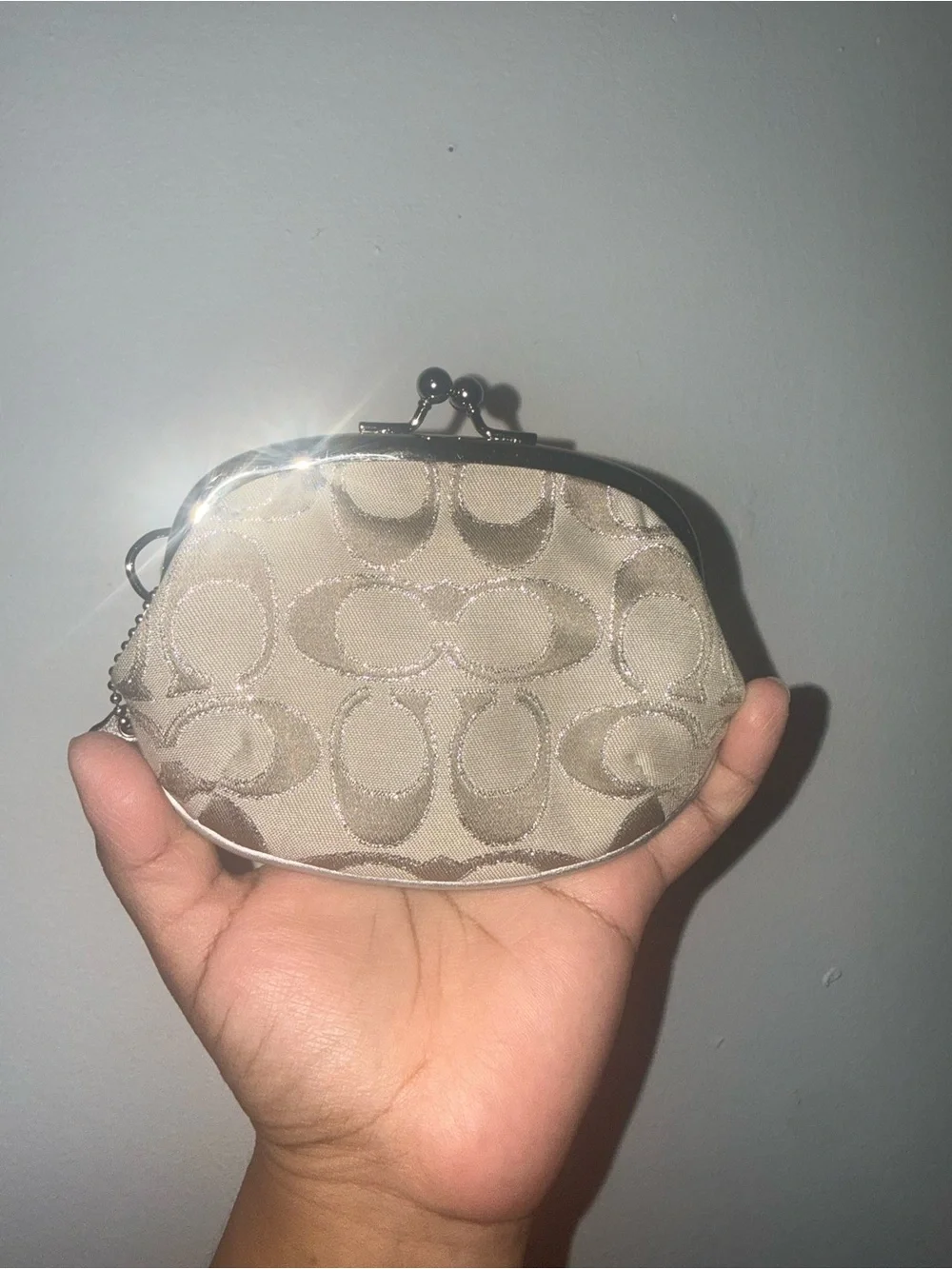 Coach Khaki Signature Kiss-Lock Coin Pouch